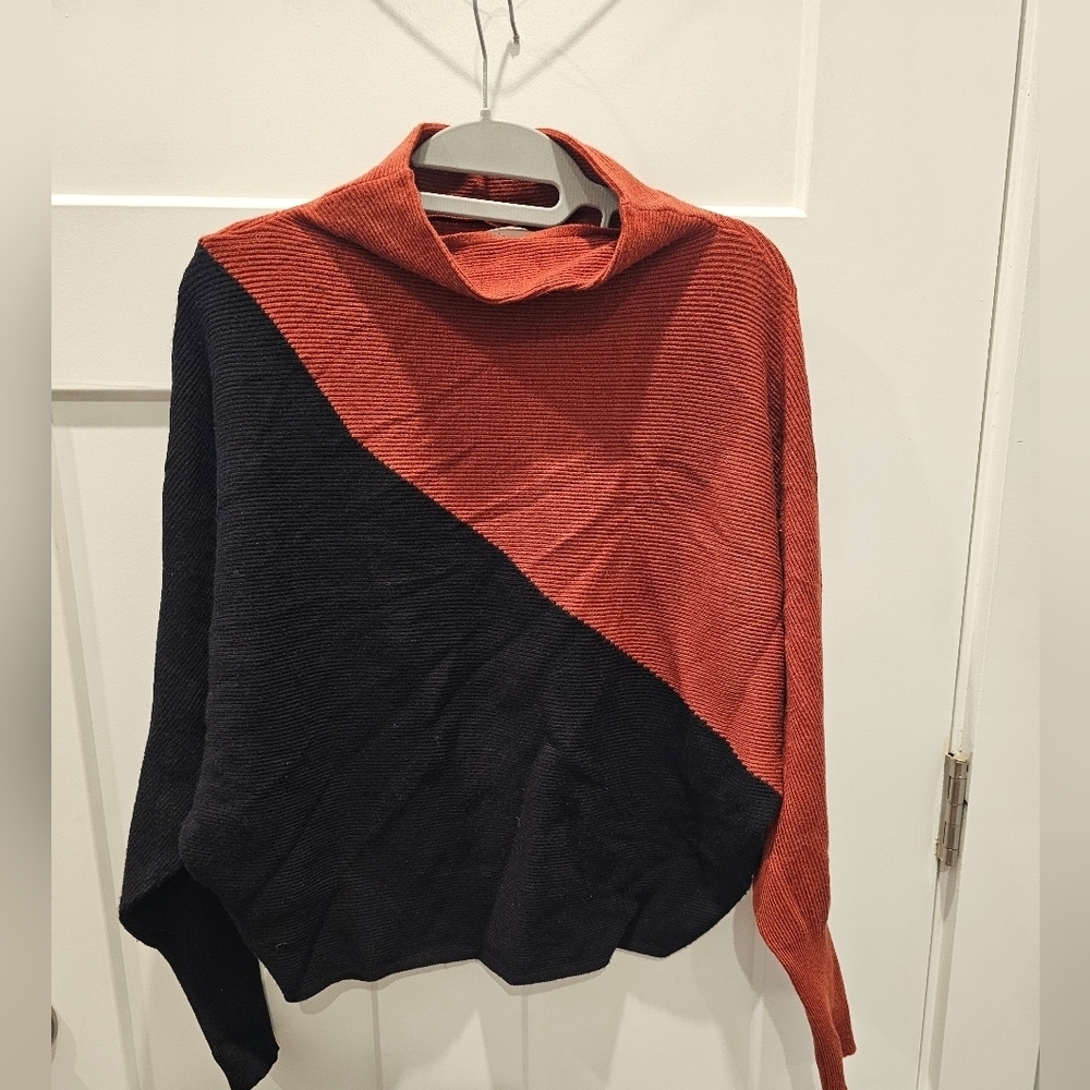 Philosophy Republic Clothing Rust Black Colorblock Mock Neck Sweater Small Petit